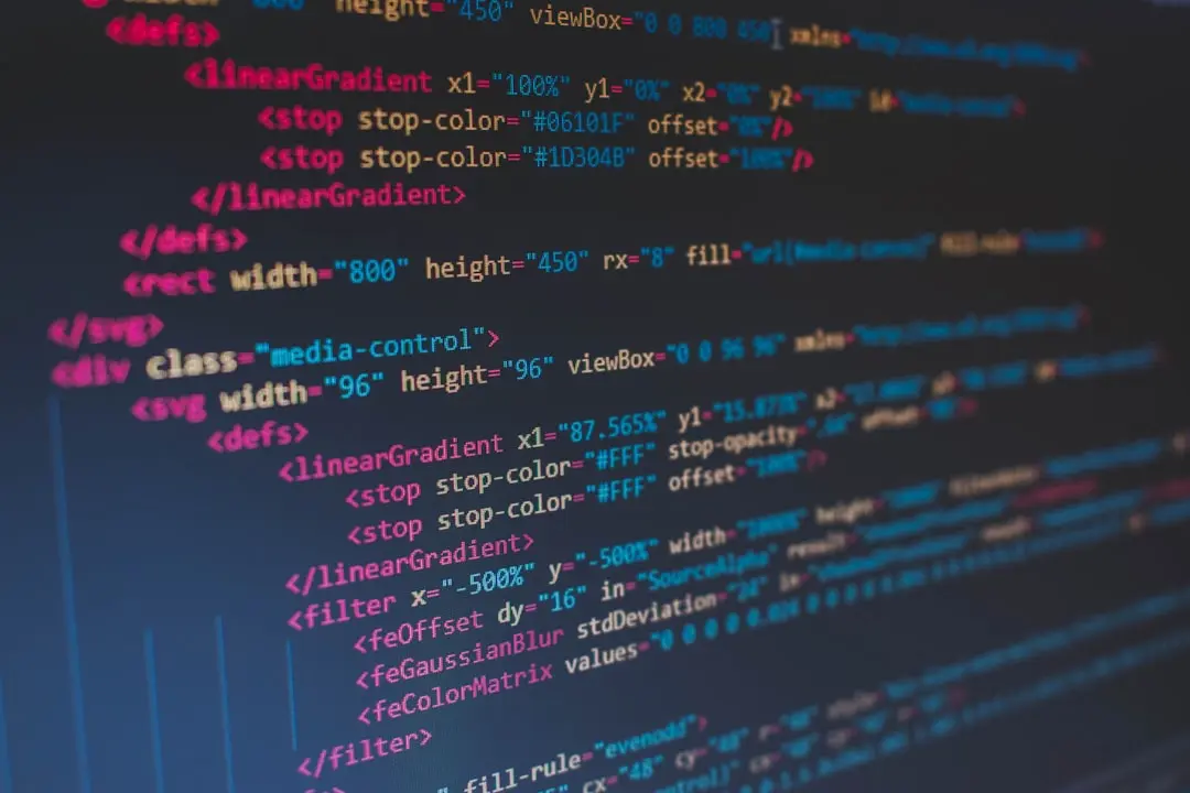 Close-up of TypeScript code in a syntax-highlighted editor with blue type annotations.